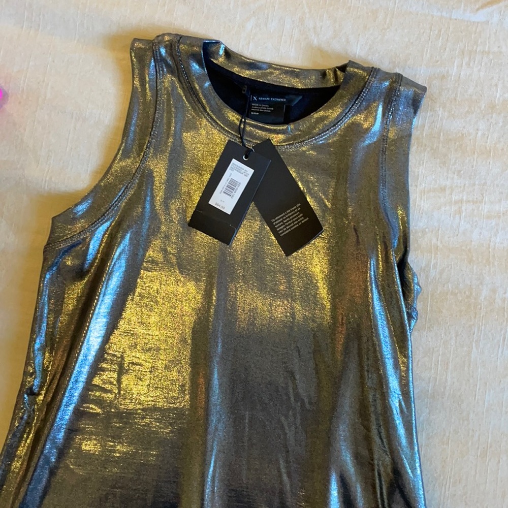 New. Metallic Armani exchange fitted tank top.